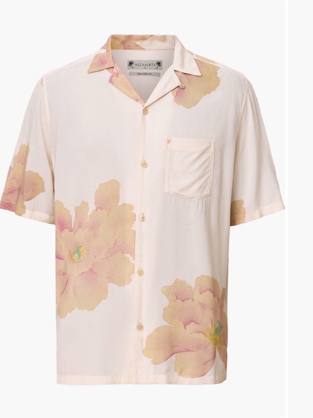 All Saints Men’s Cream Floral Camp Shirt